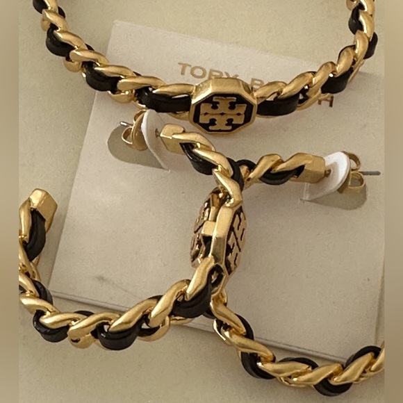 Tory Burch woven black leather chain logo cuff bracelet - Picture 4 of 5